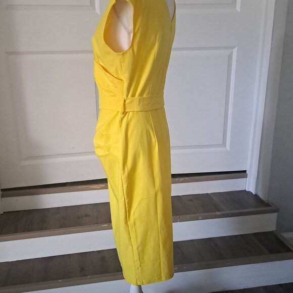 MUXXN Vintage 1950s Sryle Wrap V Neck Tie Waist Yellow Dress XL NWT - Picture 4 of 9